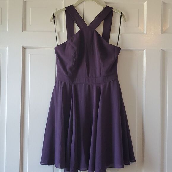 LULUS FOREVERMORE DUSTY PURPLE HALTER SKATER PARTY DRESS FIT FLARE MEDIUM FALL - Picture 1 of 11